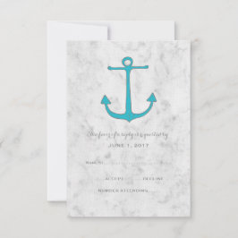 Turquoise Rustic Anchor Wedding RSVP Kaart