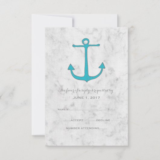 Turquoise Rustic Anchor Wedding RSVP Kaart (Voorkant)