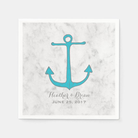 Turquoise Rustic Anchor Wedding Servetten (Voorkant)