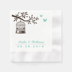 Turquoise Rustic Bird Cage Wedding Paper Napkin Servet