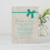 Turquoise Rustic Burlap Wedding Invitations Kaart (Staand voorkant)