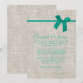 Turquoise Rustic Burlap Wedding Invitations Kaart (Voorkant / Achterkant)