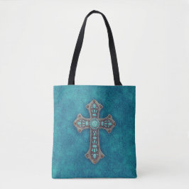 Turquoise Rustic Cross Canvas tas