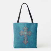 Turquoise Rustic Cross Canvas tas (Achterkant)