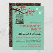 Turquoise Rustic Engagement Party Invitation Bird Kaart (Voorkant / Achterkant)
