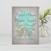 Turquoise Rustic Floral Bridal Shower Invitations Kaart (Staand voorkant)