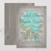 Turquoise Rustic Floral Bridal Shower Invitations Kaart (Voorkant / Achterkant)