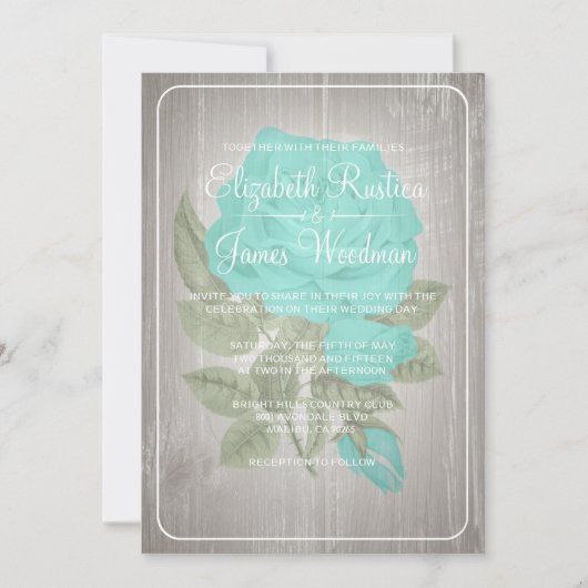Turquoise Rustic Floral Wedding Invitations Kaart (Voorkant)