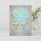 Turquoise Rustic Floral Wedding Invitations Kaart (Staand voorkant)