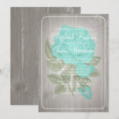 Turquoise Rustic Floral Wedding Invitations Kaart (Voorkant / Achterkant)