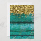 Turquoise Rustic Gold Glitter 16 Birthday Party in Kaart (Achterkant)