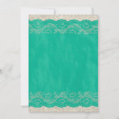 Turquoise Rustic Lace Wedding Invitations Kaart (Achterkant)