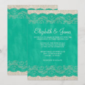 Turquoise Rustic Lace Wedding Invitations Kaart (Voorkant / Achterkant)
