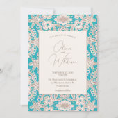 Turquoise Rustic Lace Yellow Wedding Invitations Kaart (Voorkant)