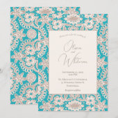 Turquoise Rustic Lace Yellow Wedding Invitations Kaart (Voorkant / Achterkant)
