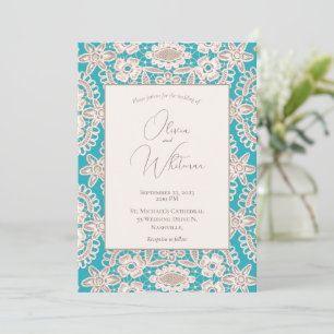 Turquoise Rustic Lace Yellow Wedding Invitations Kaart