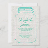Turquoise Rustic Mason Jar Wedding Invitations Kaart (Voorkant)