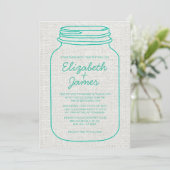 Turquoise Rustic Mason Jar Wedding Invitations Kaart (Staand voorkant)