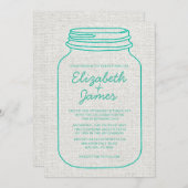 Turquoise Rustic Mason Jar Wedding Invitations Kaart (Voorkant / Achterkant)