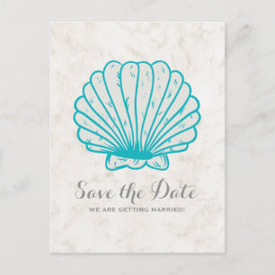 Turquoise Rustic Seashell Save the Date Briefkaart