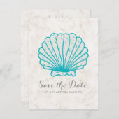 Turquoise Rustic Seashell Save the Date Briefkaart (Voorkant / Achterkant)