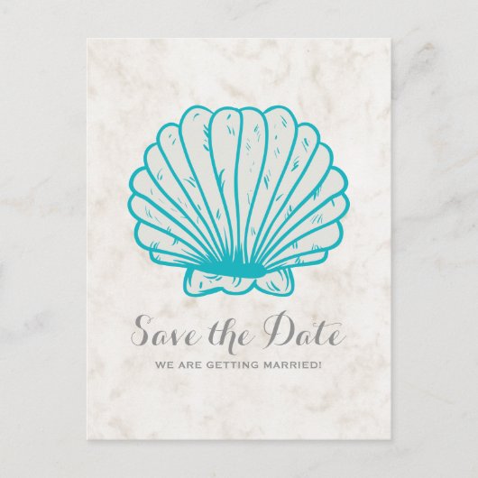Turquoise Rustic Seashell Save the Date Briefkaart (Voorkant)