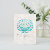 Turquoise Rustic Seashell Save the Date Briefkaart (Staand voorkant)