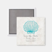 Turquoise Rustic Seashell Save the Date Magneet (Voorkant / Achterkant)