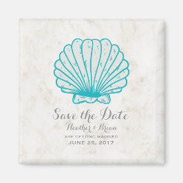 Turquoise Rustic Seashell Save the Date Magneet