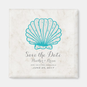 Turquoise Rustic Seashell Save the Date Magneet