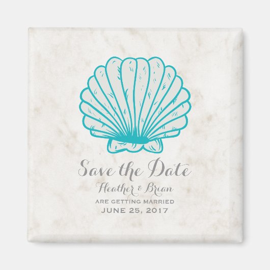 Turquoise Rustic Seashell Save the Date Magneet (Voorkant)