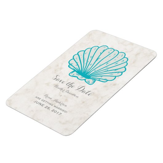 Turquoise Rustic Seashell Save the Date Magneet (Linkerzijde)