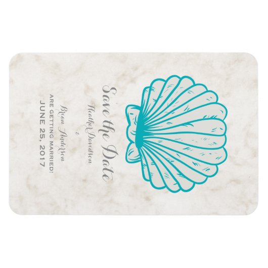 Turquoise Rustic Seashell Save the Date Magneet (Horizontaal)