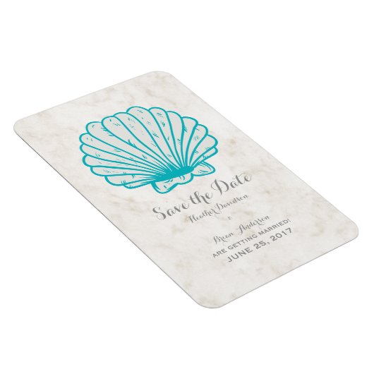 Turquoise Rustic Seashell Save the Date Magneet (Rechterzijde)