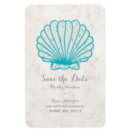 Turquoise Rustic Seashell Save the Date Magneet