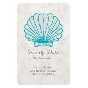Turquoise Rustic Seashell Save the Date Magneet