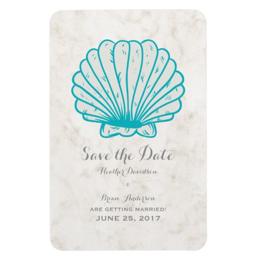Turquoise Rustic Seashell Save the Date Magneet (Verticaal)