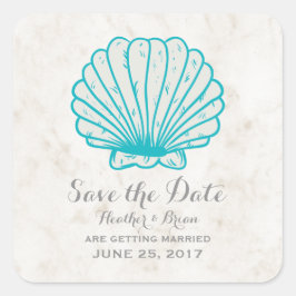 Turquoise Rustic Seashell Save the Date Vierkante Sticker