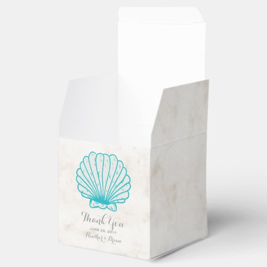 Turquoise Rustic Seashell Wedding Bedankdoosjes (Geopend)