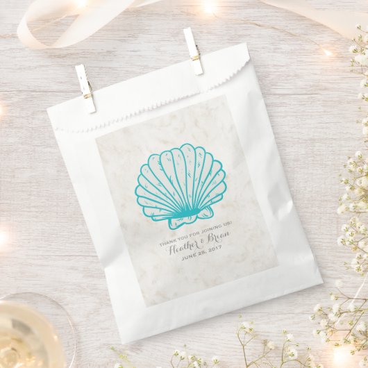Turquoise Rustic Seashell Wedding Bedankzakje (Geknipt)