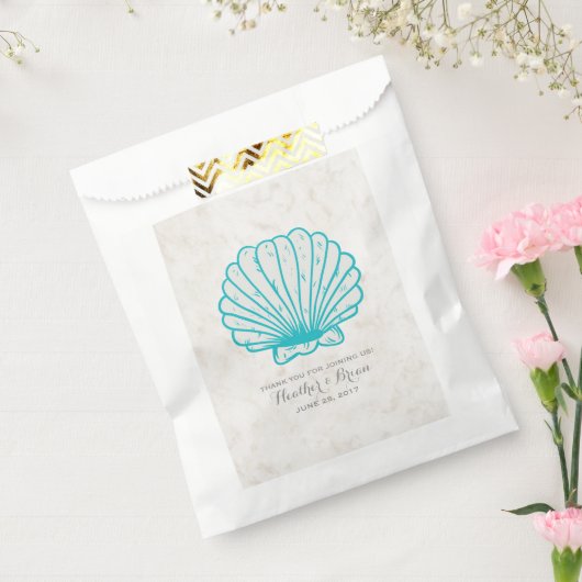 Turquoise Rustic Seashell Wedding Bedankzakje (Gezegeld)