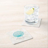 Turquoise Rustic Seashell Wedding Kartonnen Onderzetters (Insitu)