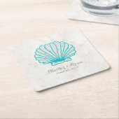 Turquoise Rustic Seashell Wedding Kartonnen Onderzetters (Schuin)