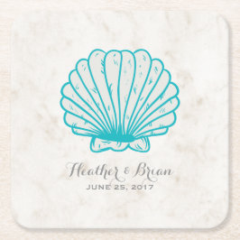 Turquoise Rustic Seashell Wedding Kartonnen Onderzetters