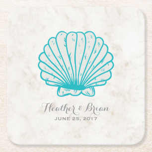 Turquoise Rustic Seashell Wedding Kartonnen Onderzetters