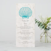 Turquoise Rustic Seashell Wedding Menu (Staand voorkant)