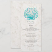 Turquoise Rustic Seashell Wedding Menu (Voorkant / Achterkant)