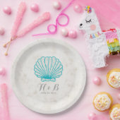 Turquoise Rustic Seashell Wedding Papieren Bordje (Feest)