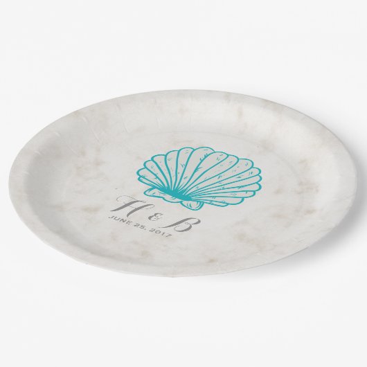 Turquoise Rustic Seashell Wedding Papieren Bordje (Gekanteld)