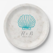 Turquoise Rustic Seashell Wedding Papieren Bordje (Voorkant)